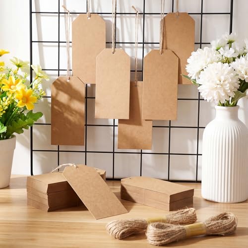 500 Pcs Kraft Paper Gift Price Name Tags with Strings 4.7"x2.4" (500 Count)