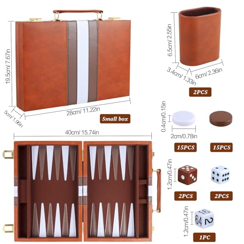 Backgammon Set 2 Players Classic Backgammon Sets for Adults Board Game with PU Leather Case Portable and Travel Backgammon Set