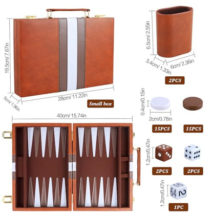 Backgammon Set 2 Players Classic Backgammon Sets for Adults Board Game with PU Leather Case Portable and Travel Backgammon Set