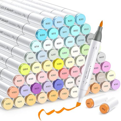 Alcohol Markers 61 Colors Pastel Chisel & Brush Tip Art Markers (61 Count)