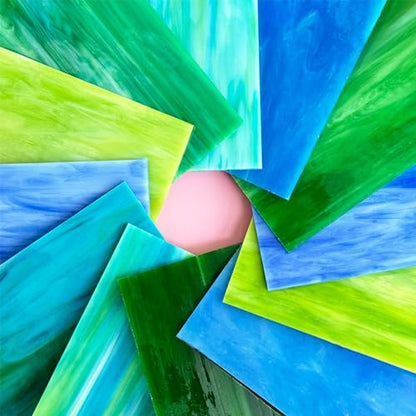 12 Sheets Blue+Green Stained Glass Sheets Variety Pack (12 Count)