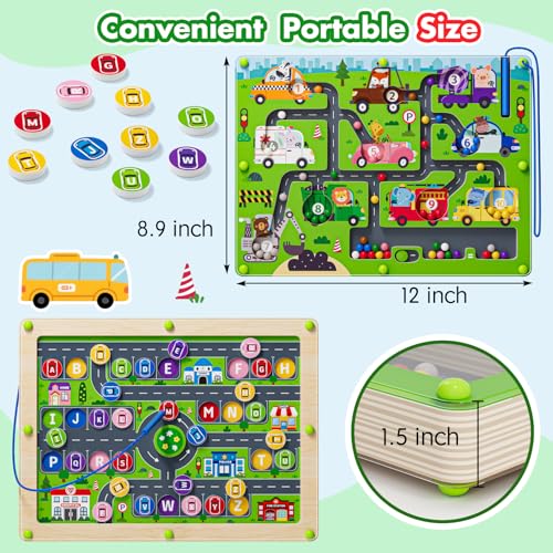 Magnetic Maze 2 in 1 Double Side Color and Number Maze Alphabet Puzzle Board for 3