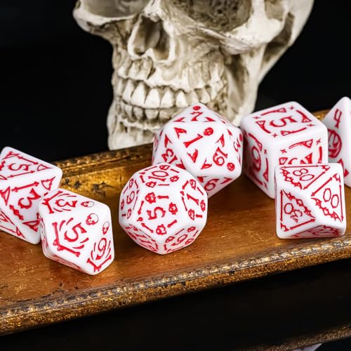 7 Die DND Dice Set Scary Pattern Polyhedral Dice Set with Dice Bag (7 Count)