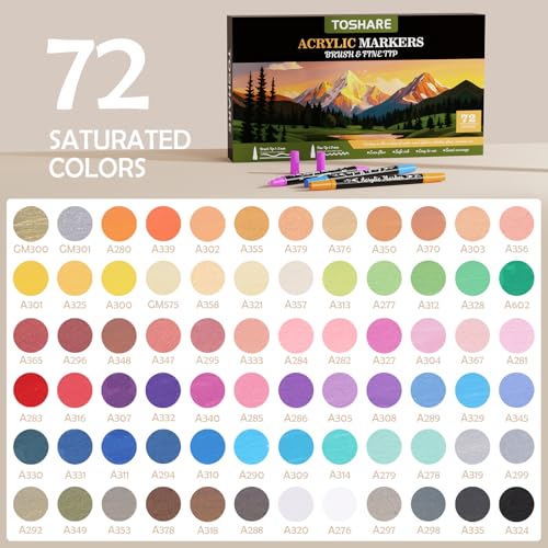 72 Colors Precision Dual Tip Acrylic Paint Markers Pens (72 Count)