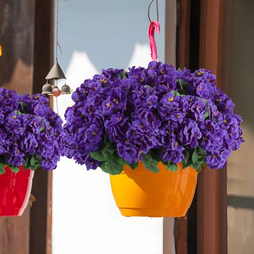 12 Pcs Artificial Geranium Flowers for Outdoors Geranium Silk Flowers Outdoor UV Resistant Garden Plants Faux Flowers for Home Kitchen Table Centerpieces Decor