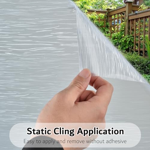 Frosted Window Privacy Film Non Adhesive Window Cling Removable Glass Covering Clear Water Opaque Window Film for Home Anti UV 17.7x118 inches