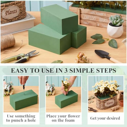 8 Pcs Green Reusable Floral Foam Blocks Water Weather Resistant Dry Floral Foam for Artificial Flower Arrangements Outdoor Hanging Florist Plant Bases for DIY Wedding