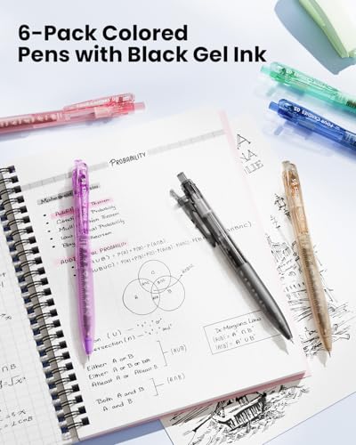 6Pack 0.5mm Black Ink Quick Dry Retractable Gel Pen Set