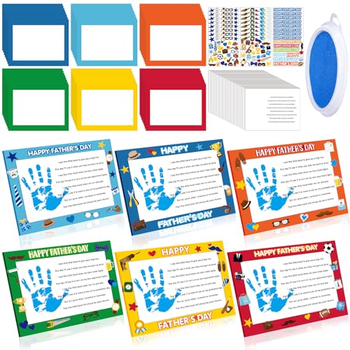 48 Sets Father's Day Handprint Crafts DIY Christian Hand Keepsake Craft Gifts with Flower Stickers for Religious Dad Man Home Party Activities (48 Count)