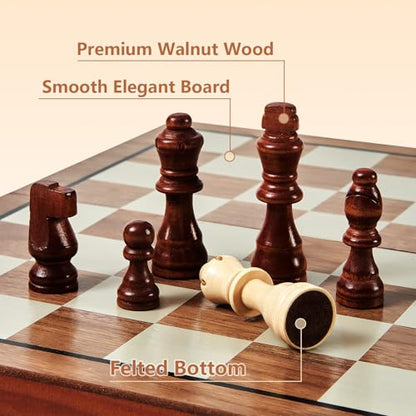 2 in 1 Magnetic Wooden Chess & Checkers Set