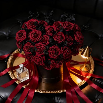 Artificial Flowers Foam Fake Roses 25pcs Red Roses with Stems for Home Decor DIY Wedding Bouquets Party Bridal Shower Centerpieces Faux Flower Arrangements Tables Decorations (25 Count)