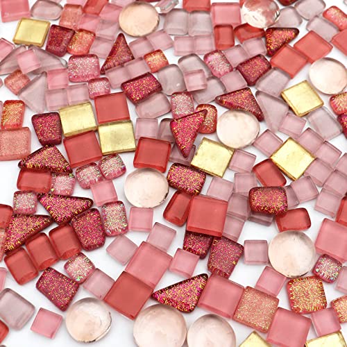 1.1LB Pink Mixed Irregular Crystal Glass Mosaic Tiles for Crafts (17.6 Ounce)