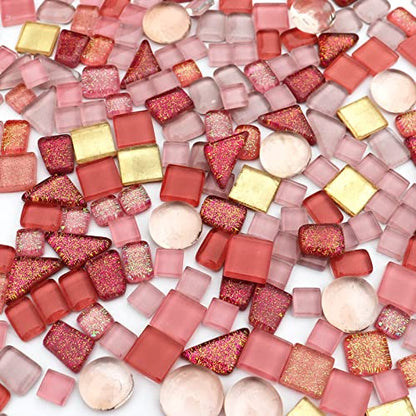 1.1LB Pink Mixed Irregular Crystal Glass Mosaic Tiles for Crafts (17.6 Ounce)