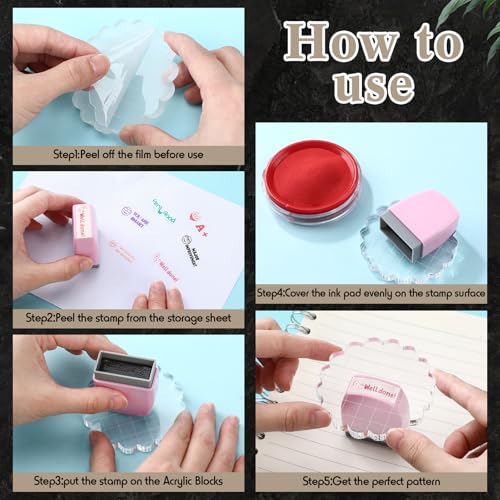 7 Pcs Acrylic Stamp Blocks Set Clear with Grid Lines