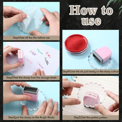 7 Pcs Acrylic Stamp Blocks Set Clear with Grid Lines