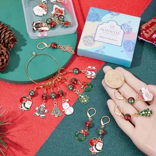 1 Box 24Pcs 12 Style Christmas Crochet Stitch Markers Stitch Marker Small Enamel Crochet Knitting Charms for Knitting Weaving Sewing Needleworks DIY Craft Supplies (24 Count)