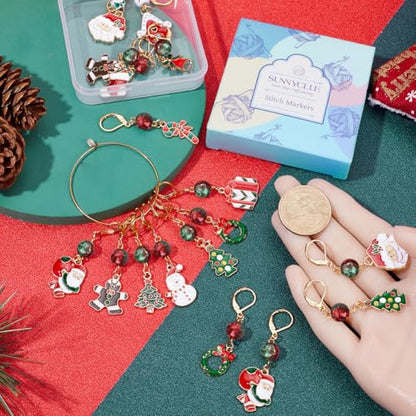 1 Box 24Pcs 12 Style Christmas Crochet Stitch Markers Stitch Marker Small Enamel Crochet Knitting Charms for Knitting Weaving Sewing Needleworks DIY Craft Supplies (24 Count)