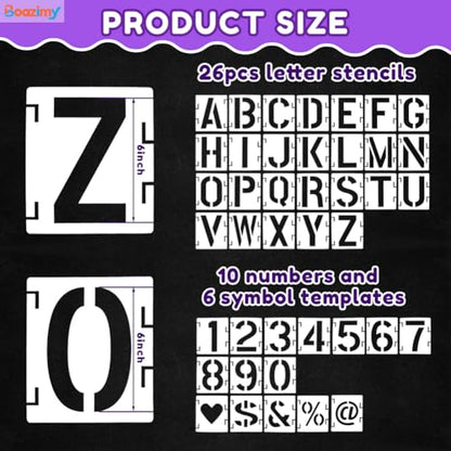 6 Inch 42 Pcs Reusable Letter Number Symbol Stencils (42 Count)