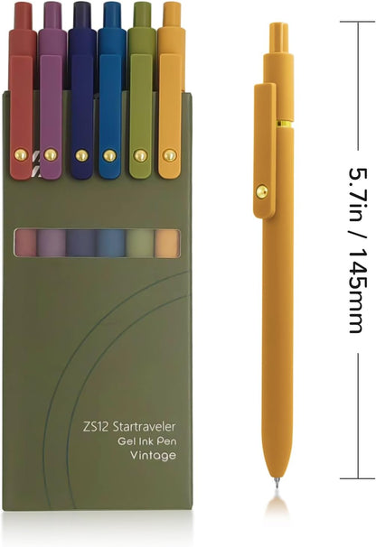 Gel Pens, 6 Pcs 0.5mm Fine Point Smooth Writing Pens Cute Pen, High-End Series Black Ink Pen for Journaling Note Taking, School Office Supplies for Women Men (6 Pcs Gold Vintage)