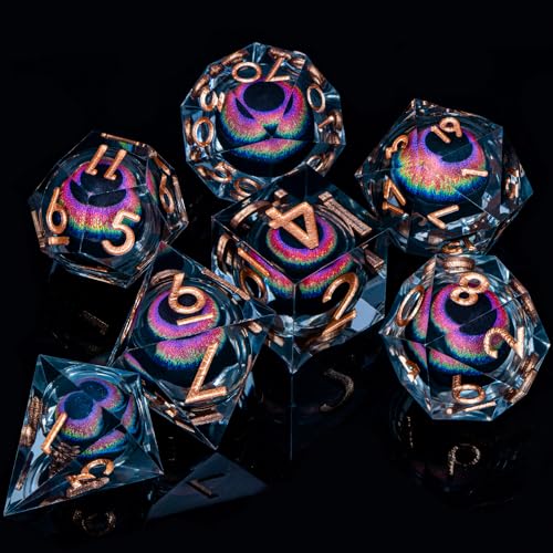 DND Dragon Eye Dice Liquid Core Resin Sharp Edged Dice Set with Gift Box