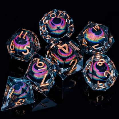 DND Dragon Eye Dice Liquid Core Resin Sharp Edged Dice Set with Gift Box