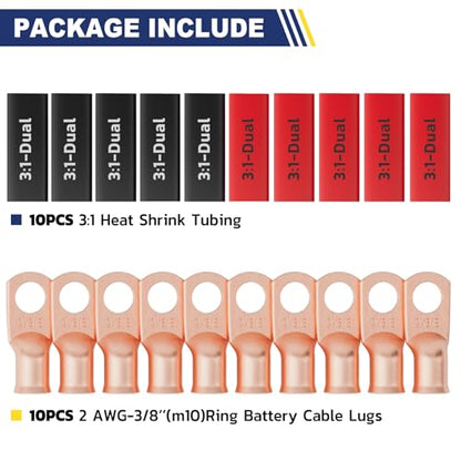20PCS Battery Cable Lug & Heat Shrink Kit 2 AWG 3 (20 Count)