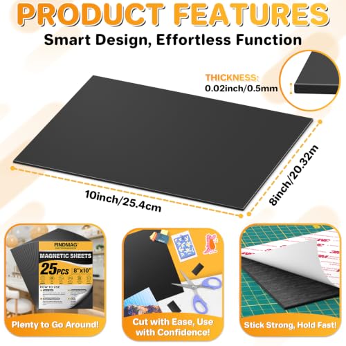 25 Pack 8" x 10" Adhesive Magnetic Sheets (25 Count)