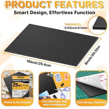 25 Pack 8" x 10" Adhesive Magnetic Sheets (25 Count)