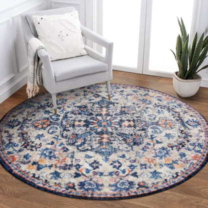 Reine Bohemian Round Rug 3Ft Small Bedroom Round Area Rug Soft Bathroom Circle Mat