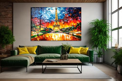 Paris Eiffel Tower Glass Wall Art Oil Painting for Living Room