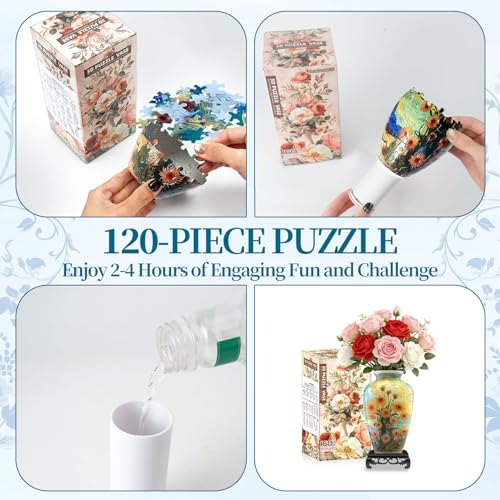 3D Puzzle Vase for Adults with 120 Plastic Pieces (120 Count)