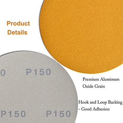 6-Inch No-Hole Hook and Loop Gold Sanding Discs 150-Grit, 100-Pack (100 Count)