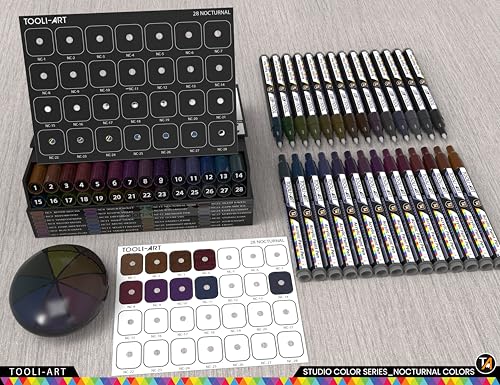 28 Dark Nocturnal Colors Acrylic Paint Pens Studio Color Series Markers Set 0.7mm Extra Fine Tip (28 Count)