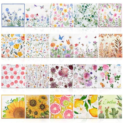 20 Pack Decoupage Napkins Floral Cocktail Decorative Paper Napkins (20 Count)