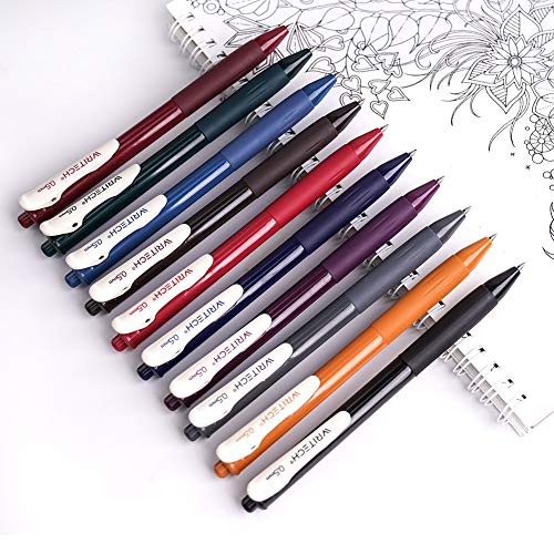 Retractable Gel Pens Quick Dry Ink Pens Fine Point 0.5mm 10 Assorted Unique Vintage Colors For Journaling Drawing Doodling and Notetaking (10 Count)