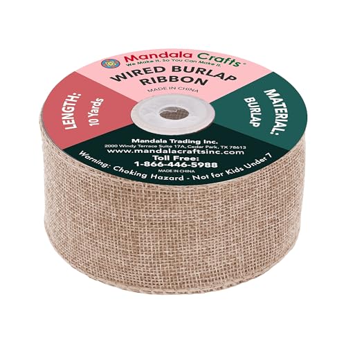 2 Inch Wide Natural Wired Burlap Ribbon for Crafts (30 Feet)
