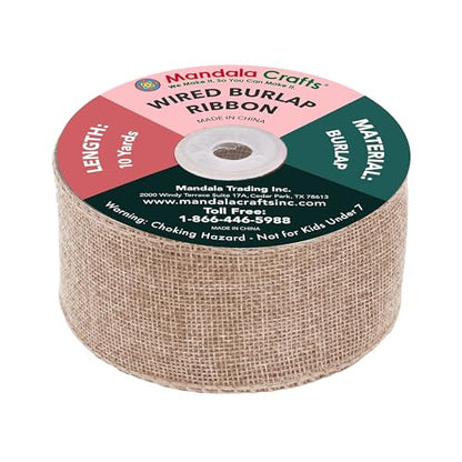 2 Inch Wide Natural Wired Burlap Ribbon for Crafts (30 Feet)