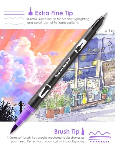 36 Colors Dual Tip Watercolor Markers Pens for School Supplies (36 Count)