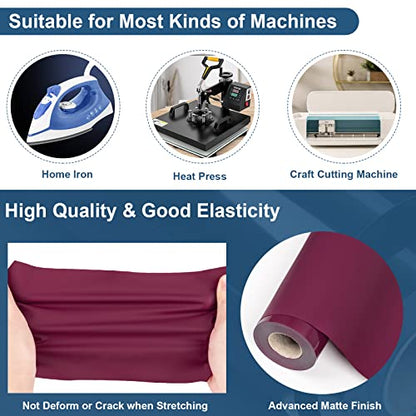 Maroon Heat Transfer Vinyl Roll 12" x25ft Burgundy Iron on Vinyl