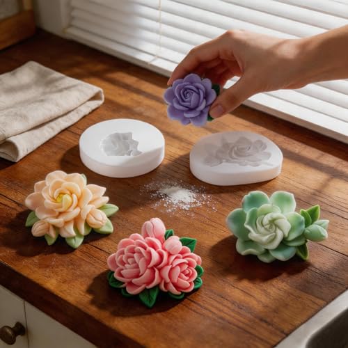 4 Pcs 3D Flower Candle Silicone Molds