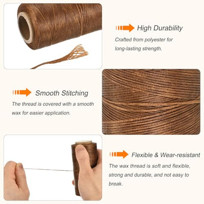 Waxed Thread 284 Yard 0.8mm 150D Flat Wax Thread Polyester Waxed String for Leather Sewing Hand Weaving Book Binding Home Decoration