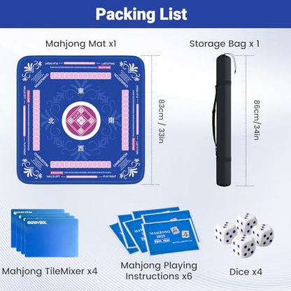 33" x 33" Mahjong Mat with Rules for Table 6 Mahjong Playing Instructions