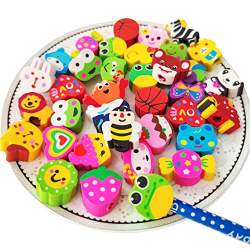 35PCS Fun Animal Fruit Pencil Topper Erasers for Kids Bulk (35 Count)