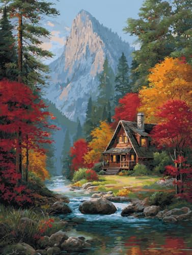 14CT Counted Cross Stitch Kits for Adults Advanced Mountains Lake Printed Stamped Cross Stitch Kits for Adults
