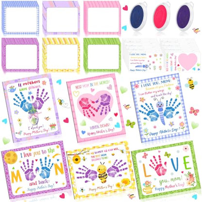 48 Sets Mother's Day Handprint Crafts DIY Religious Hand Keepsake Craft Gifts with Flower Stickers for Mom Dad Home Party Activities (48 Count)