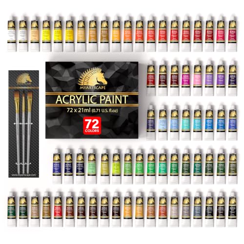 72 x 21ml Heavy Body Acrylic Paint Set with 3 Brushes (51.1268 Fl Oz)