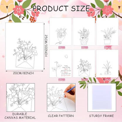 6 Sets Mother's Day Crafts DIY Kit Flower Bouquet Handprint Art Craft Gifts for Mom from Daughter or Son 8 x 10 Inch Handprint Flowers Bouquet Kit for Mother Grandma Birthday Supplies (6 Count)