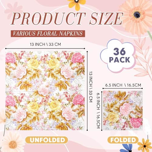 36 Pack 9 Styles Decoupage Napkins Rural Floral Napkins (36 Count)