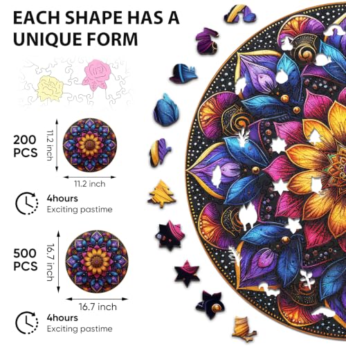 Wooden Puzzles for Adults Purple Mandala 500 Pieces Jigsaw Puzzle