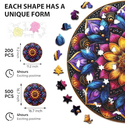 Wooden Puzzles for Adults Purple Mandala 500 Pieces Jigsaw Puzzle